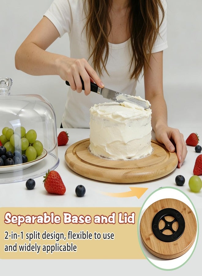 Pesilo Bamboo Cake Stand with Dome Lid, 12in Rotating Wood Cake Holder Round Cake Plate, 2-in-1 Wooden Serving Platter Charcuterie Board Dessert Table Display Set for Birthday Wedding Party Kitchen - Image 5