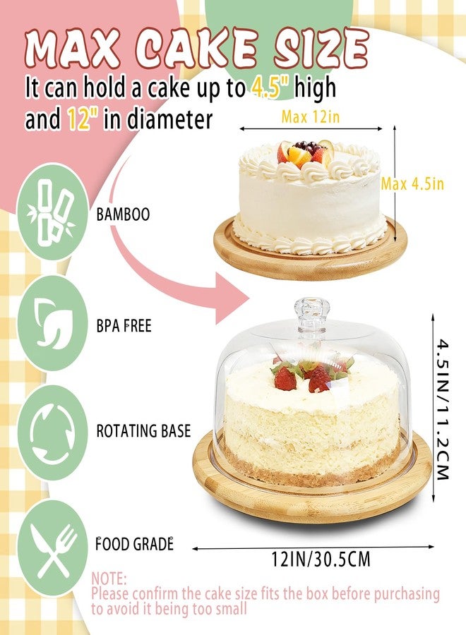Pesilo Bamboo Cake Stand with Dome Lid, 12in Rotating Wood Cake Holder Round Cake Plate, 2-in-1 Wooden Serving Platter Charcuterie Board Dessert Table Display Set for Birthday Wedding Party Kitchen - Image 2