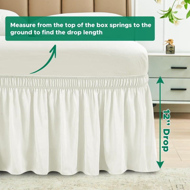 Biscaynebay Biscaynebay Wrap Around Bed Skirts for King & Cal King Beds Short Drop of 12""  Ivory Adjustable Elastic Dust Ruffles Easy Fit Wrinkle Resistant Silky Luxurious Fabric Machine Washable - Image 3