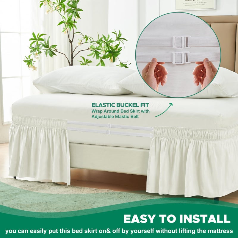 Biscaynebay Biscaynebay Wrap Around Bed Skirts for King & Cal King Beds Short Drop of 12""  Ivory Adjustable Elastic Dust Ruffles Easy Fit Wrinkle Resistant Silky Luxurious Fabric Machine Washable - Image 5