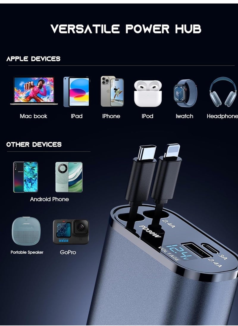 ELTRAZONE 120W Car Charger Retractable Cable Compatible with iPhone 16/15/14/13, S25 Ultra, S24 Ultra and Other Android Phones, PD20W / Type-C 40W Fast Car Power Adapter, USB Fast Phone Charger.  - Image 3