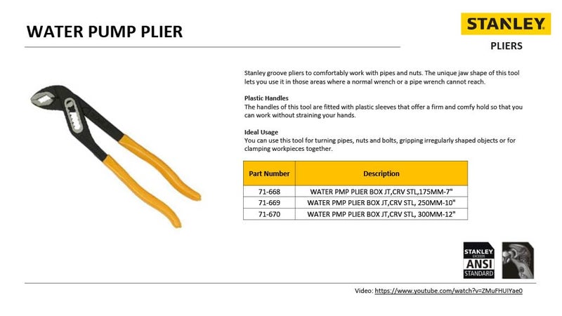 Stanley STANLEY 71670 12 Water Pump Plier Box JointCurve Steel Yellow Black  - Image 5