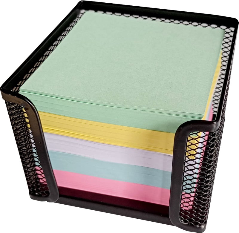 IMPRINT Memo Pad Paper Cube 625 Pages Loose Sheets 75 GSM Paper Mix Colour With Iron Mesh Stand - Image 1
