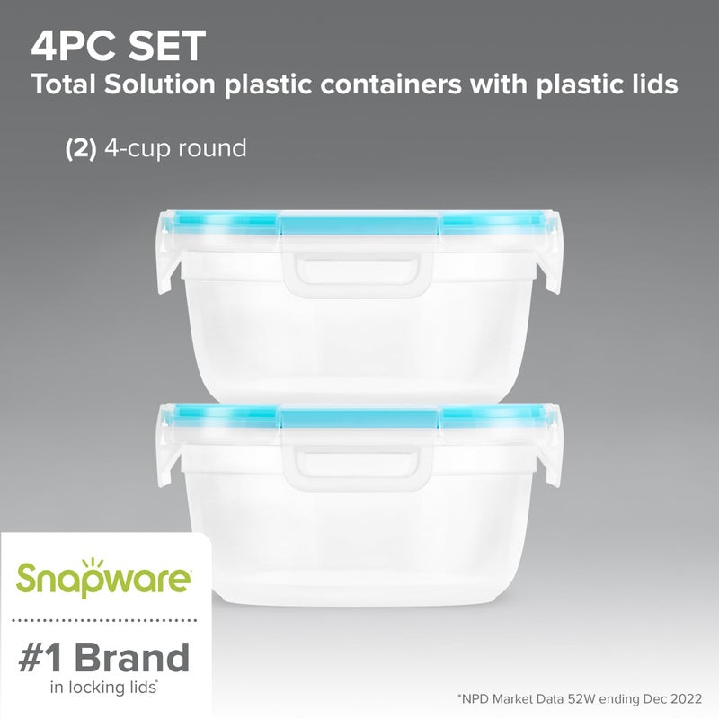 Snapware Total Solution (Pack of 2) Plastic Food Storage Containers Set, Leakproof & Airtight Locking Lids Round Tupperware, Non-Toxic BPA-Free Lids, Microwave Dishwasher Freezer Safe - Image 2