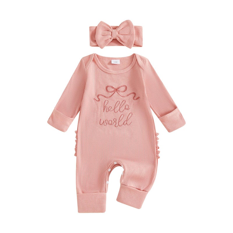 Socutebabe Baby Girl Winter Clothes Newborn Going Coming Home Outfit Ruffle Mitten Sweater Romper Cute Knitted Jumpsuit (Hello World Pink, Newborn) - Image 1