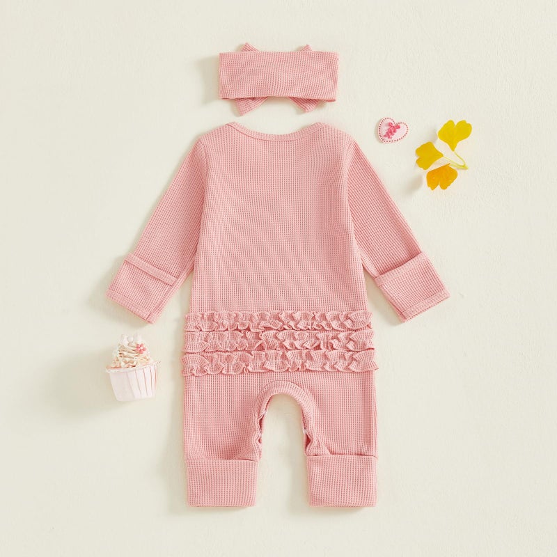 Socutebabe Baby Girl Winter Clothes Newborn Going Coming Home Outfit Ruffle Mitten Sweater Romper Cute Knitted Jumpsuit (Hello World Pink, Newborn) - Image 3