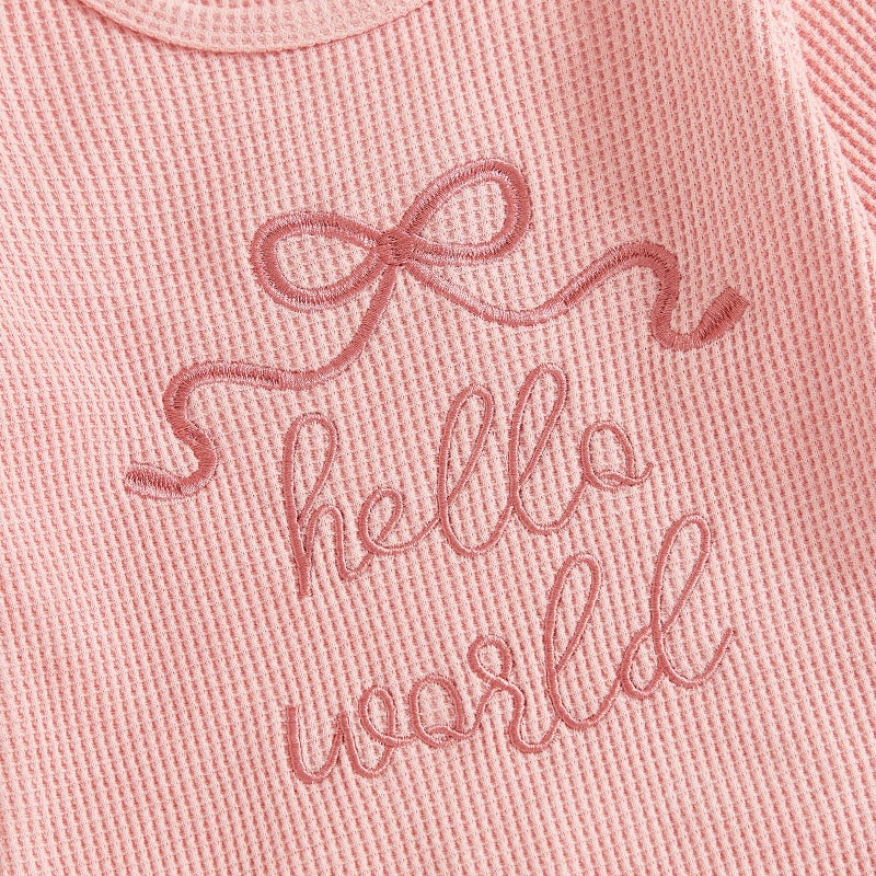 Socutebabe Baby Girl Winter Clothes Newborn Going Coming Home Outfit Ruffle Mitten Sweater Romper Cute Knitted Jumpsuit (Hello World Pink, Newborn) - Image 5