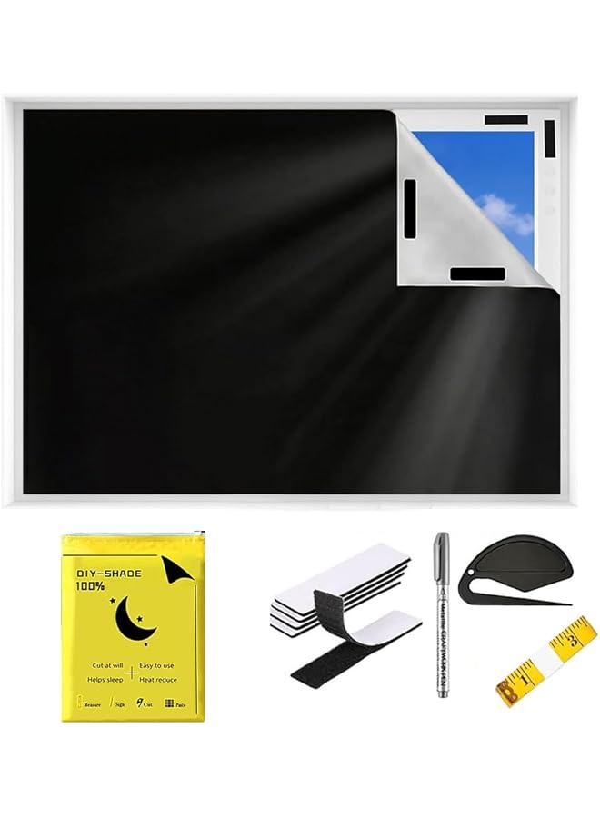 ORiTi 1.45Mx3M Portable Blackout Curtains 100 Percent Blackout Blinds For Windows No Need For Drilling Portable Window Curtains Easy To Cut Fit For Bedroom Tv Room And Baby Room Black And Silver - Image 1