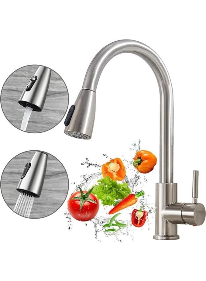 Lynacz Original Kitchen Faucet with Pull-Down Sprayer, 360° Rotating Stainless Steel Kitchen Sink Tap, 2 Spray Modes, Water-Saving Utility Faucet, Sturdy & Durable Design - Image 3