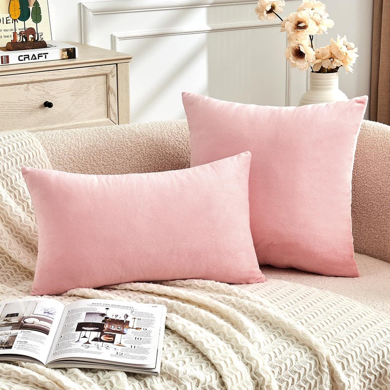 GriNeed Throw Pillow Covers Pink Set of 2 18x18 Inch Pillow Covers, Soft Velvet Cute Decorative Pillowcases for Couch Sofa Bed, Home Boho Decor, Modern Cushion Covers - Image 3