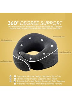 Generic Travel Neck Pillow Memory Foam U Shaped Neck Support 100% Pure Memory Foam Pillow Ergonomic Design Soft Best Full Neck Surround Pillow Sleep for Airplane Car Office and Home Resting (Grey)  - Image 4