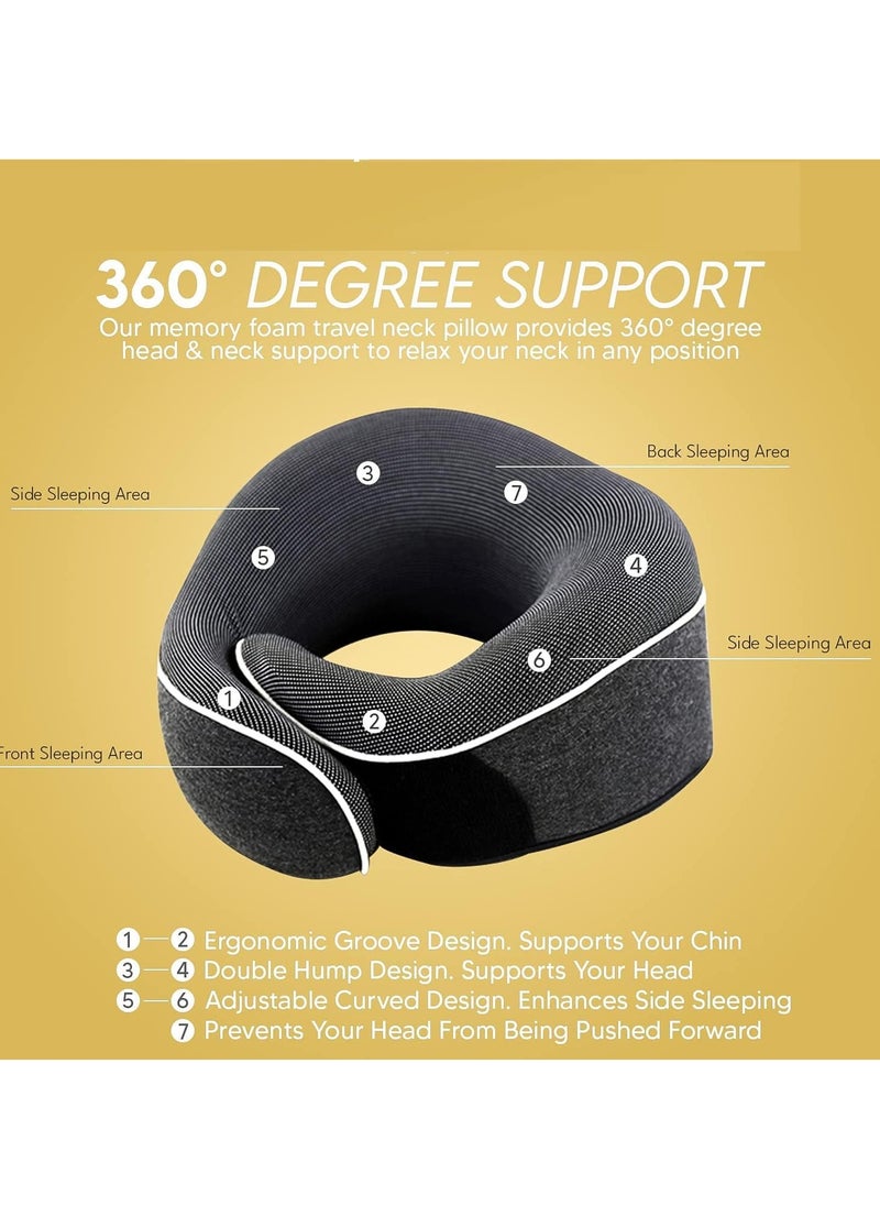 Generic Travel Neck Pillow Memory Foam U Shaped Neck Support 100% Pure Memory Foam Pillow Ergonomic Design Soft Best Full Neck Surround Pillow Sleep for Airplane Car Office and Home Resting (Grey)  - Image 4