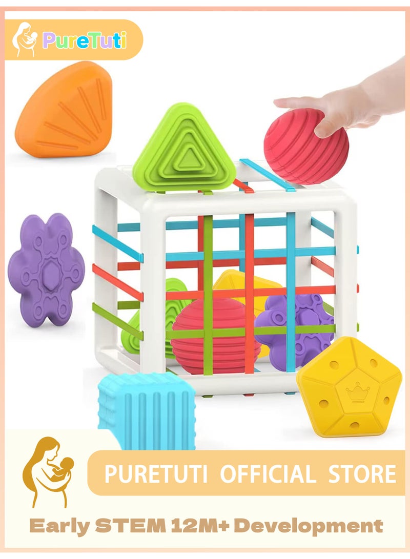 PureTuti Montessori Shape Sorting Cubes for 1 Year Old, Toddler, Kid, 6 Pc Multi Sensory Shape, Baby Toys 12 Month - Image 1