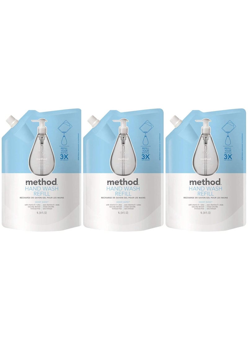 Method - Method Gel Hand Soap Refill, Sweet Water, 34 Fl Oz (Pack of 3) - Image 1