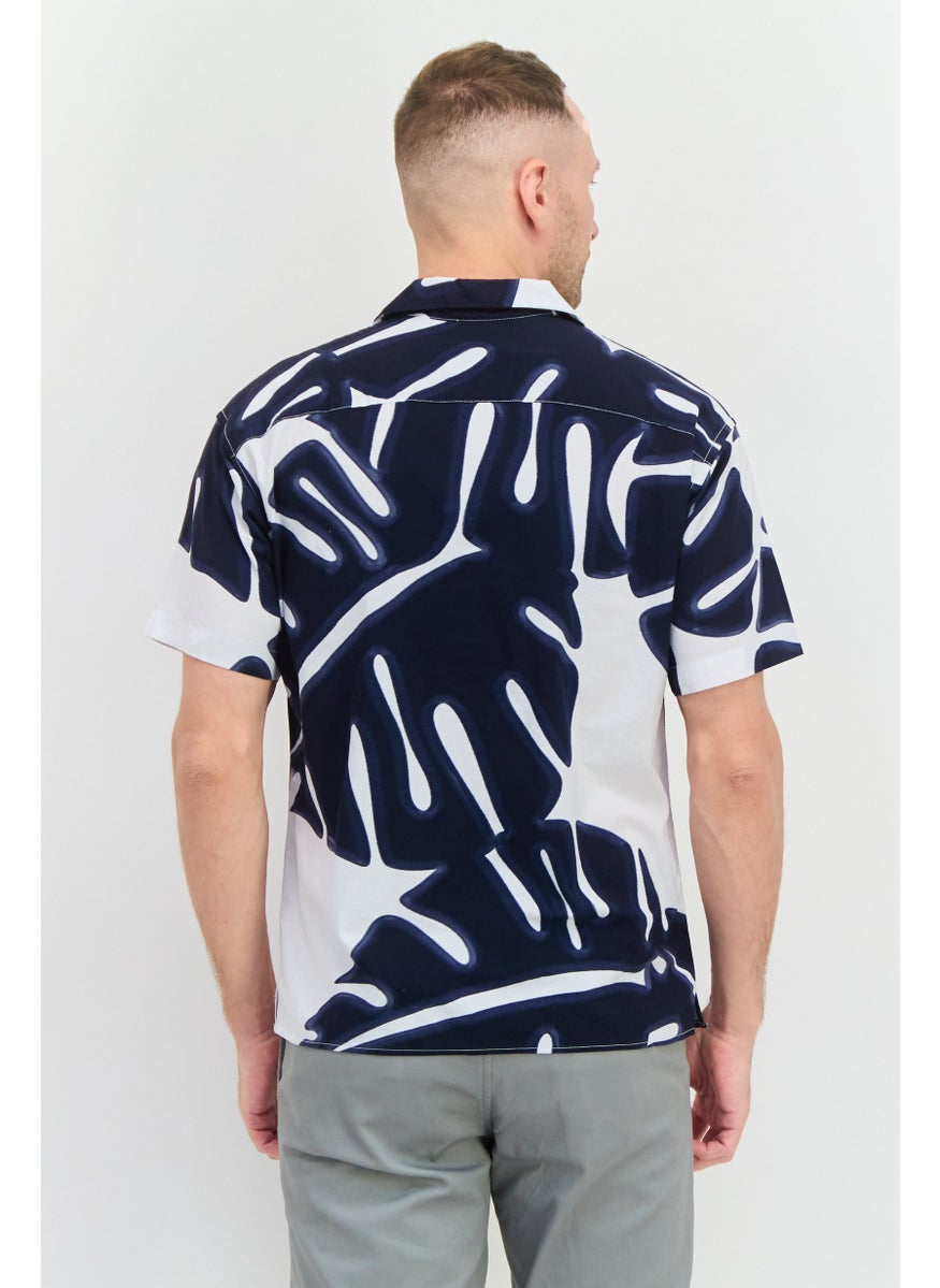 Jack Jones Men Regular Fit Allover Print Short Sleeve Casual Shirt, Navy  - Image 3