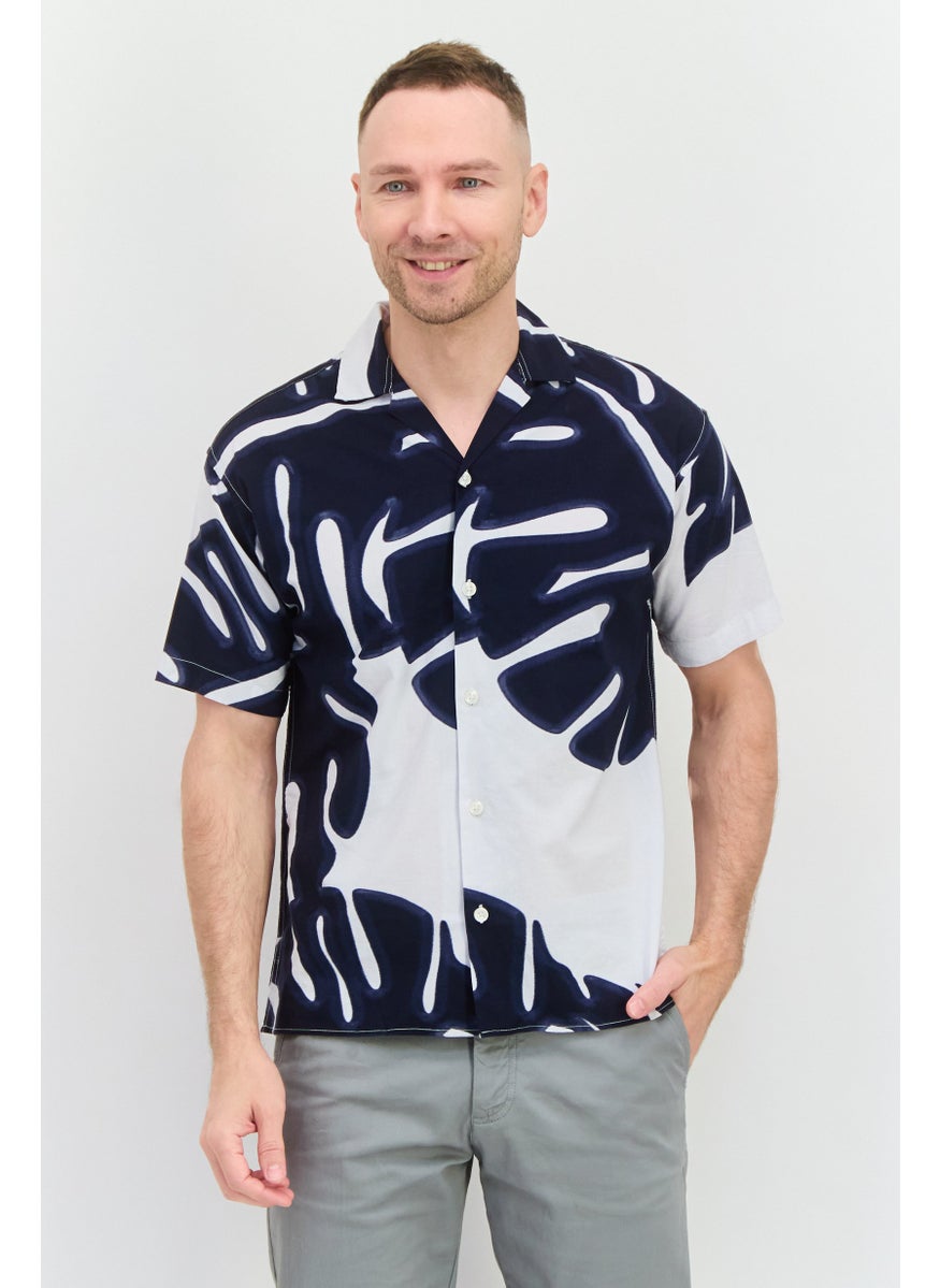 Jack Jones Men Regular Fit Allover Print Short Sleeve Casual Shirt, Navy  - Image 1