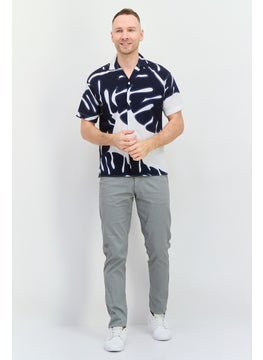 Jack Jones Men Regular Fit Allover Print Short Sleeve Casual Shirt, Navy  - Image 4