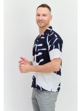 Jack Jones Men Regular Fit Allover Print Short Sleeve Casual Shirt, Navy  - Image 2