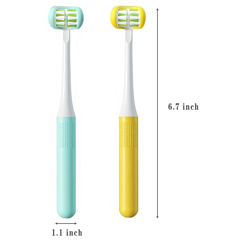 FOREVIVE 2 Pack 3 Sided Toddler Toothbrush, Dupont Soft Bristle Kids Toothbrush for Autism & Sensitive Gums, Complete Tooth & Gum Care (Blue+Yellow) - Image 4