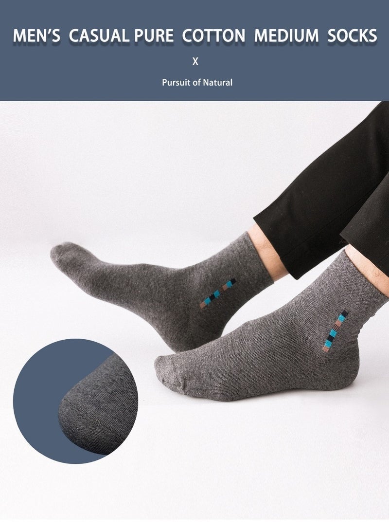 Lynacz Original Men's 100% Cotton 5 Pairs Crew Socks: Mid-Calf, Dress Socks, Moisture Wicking, Suitable for All Seasons, Striped Pattern in a Variety of Colors for Business Casual Wear - Image 3