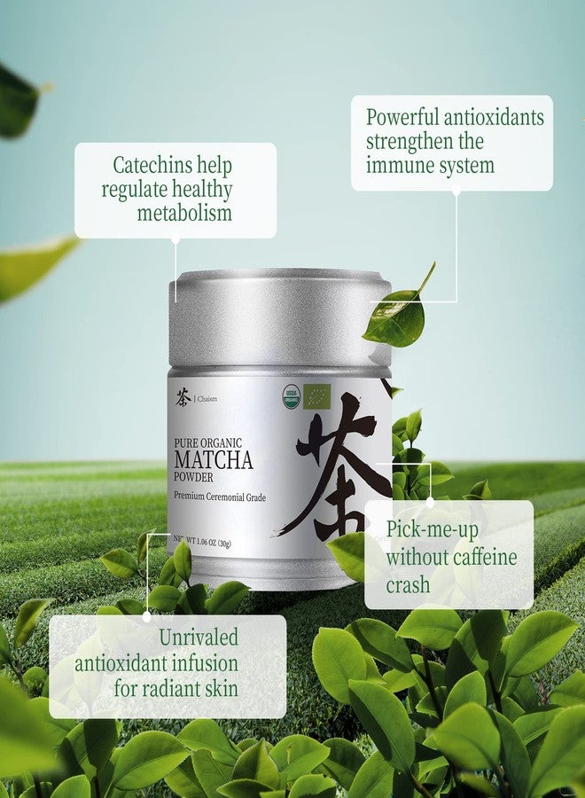 Chaism Ceremonial Grade Matcha Green Tea Powder - Premium First Harvest USDA Organic Gluten-Free Vegan, 100% Pure Unsweetened No Additives, 1.06oz Tin - Image 4
