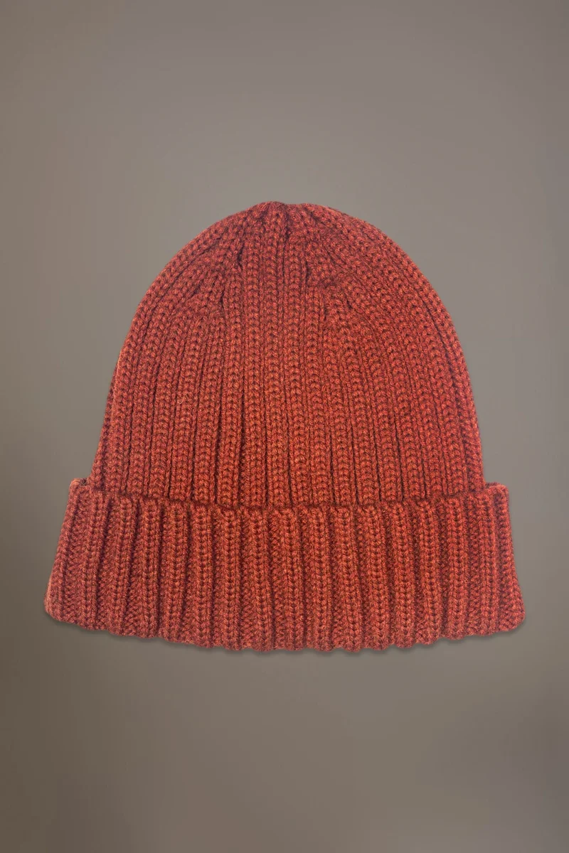 Ribbed knit wool blend beanie hat - Orange