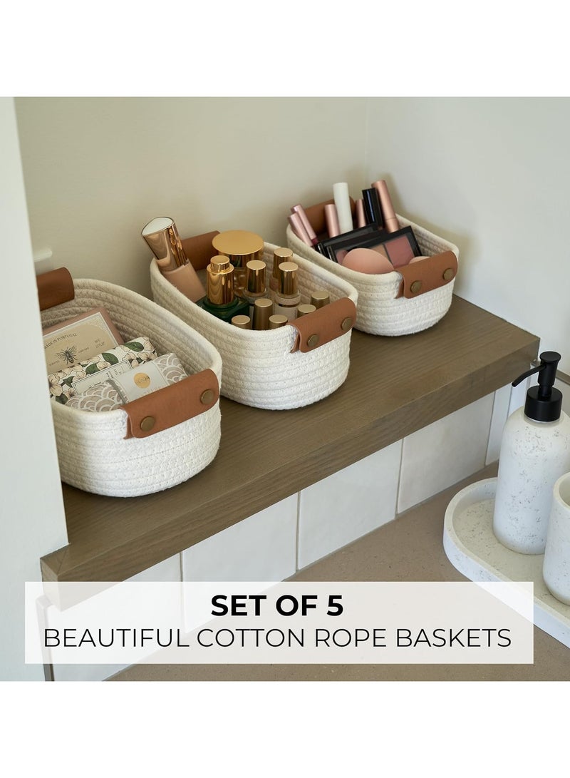 ZAYVA Oval Storage Basket 5 Pieces Set-Natural Cotton Rope Woven Basket, Storage Box for Organizing Small Baskets Dog Toy Basket with Handle, Cat Toy Box, Bathroom Organizer Bucket - Image 4