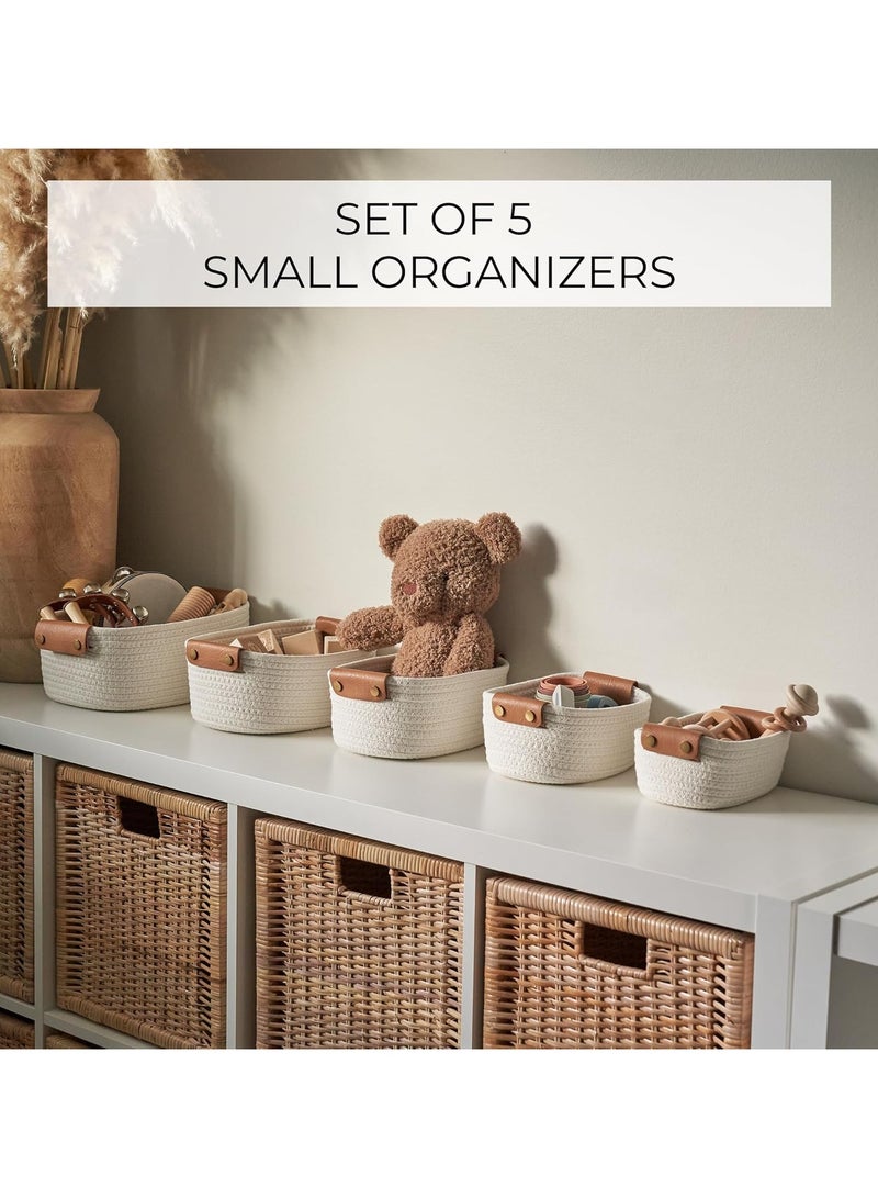 ZAYVA Oval Storage Basket 5 Pieces Set-Natural Cotton Rope Woven Basket, Storage Box for Organizing Small Baskets Dog Toy Basket with Handle, Cat Toy Box, Bathroom Organizer Bucket - Image 5