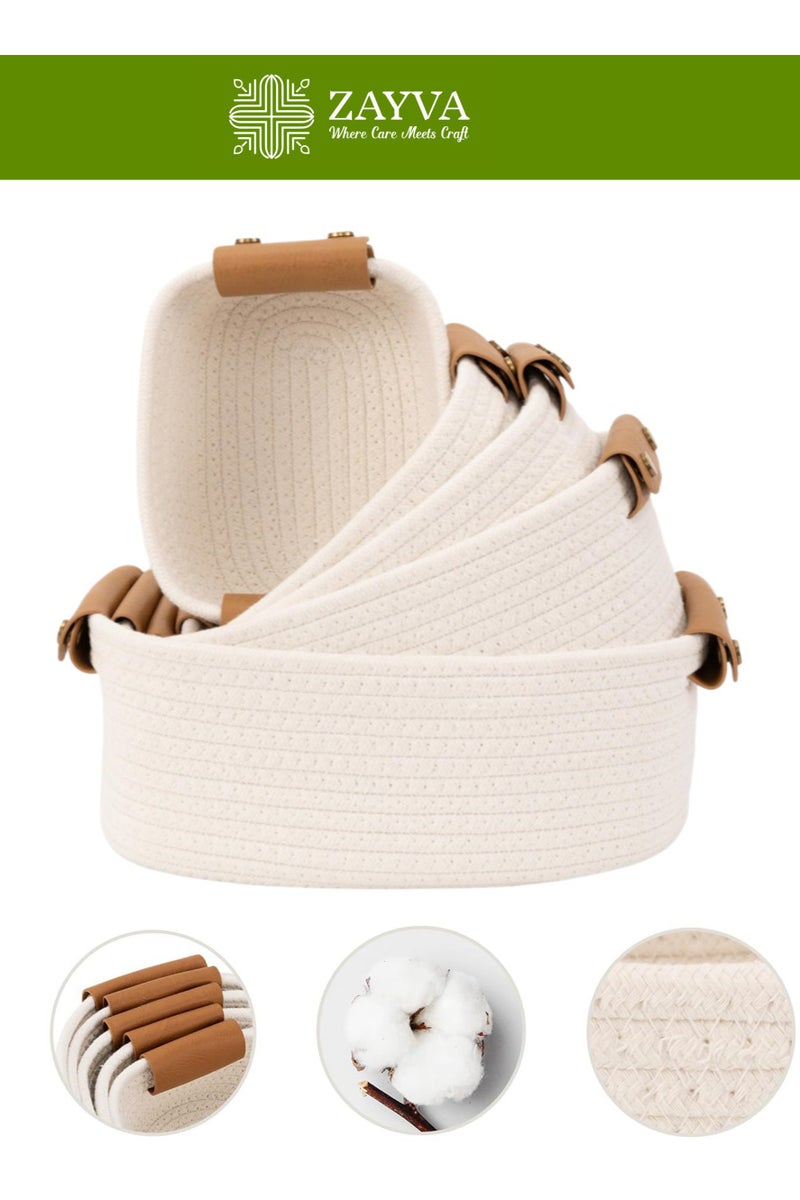 ZAYVA Oval Storage Basket 5 Pieces Set-Natural Cotton Rope Woven Basket, Storage Box for Organizing Small Baskets Dog Toy Basket with Handle, Cat Toy Box, Bathroom Organizer Bucket - Image 1