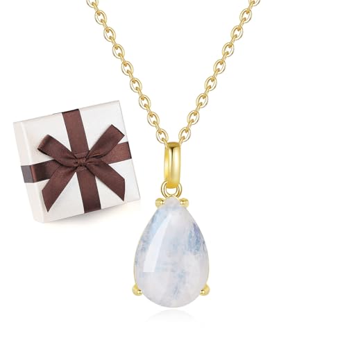 COAI 14K Gold Plated 925 Sterling Silver Necklace for Women, Teardrop Pendant Moonstone Crystal Necklace for Women - Image 1