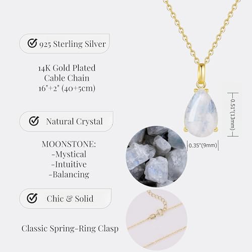 COAI 14K Gold Plated 925 Sterling Silver Necklace for Women, Teardrop Pendant Moonstone Crystal Necklace for Women - Image 3