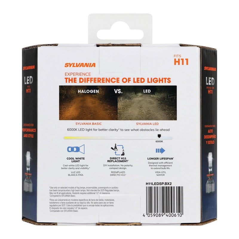 SYLVANIA H11 LED - Fog Lights For Cars and Trucks - Headlight Bulbs for Off Road Powersports - 6000k Cool White LED Light - Long-Lasting Bulbs - No Polarity - DIY Upgrade - Image 2