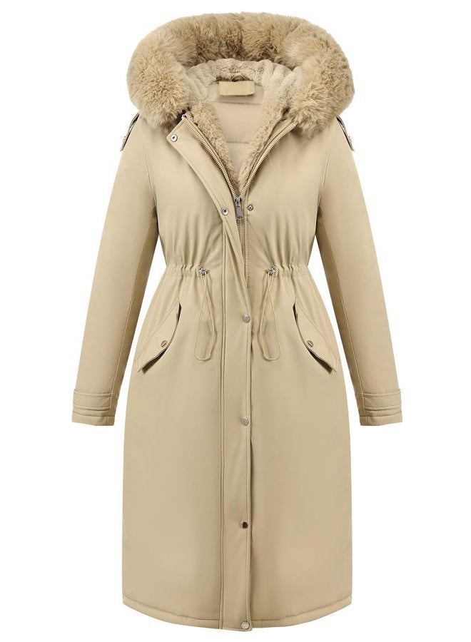 RISISSIDA Puffer Jacket Women Winter Parka Puffy Coat with Long Fur Collar Hooded,Thicken Warm Bubble Overcoat for Deep Cold, Khaki, L - Image 1