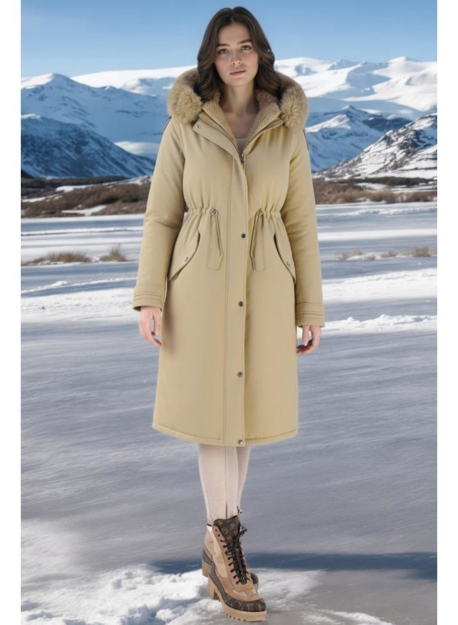 RISISSIDA Puffer Jacket Women Winter Parka Puffy Coat with Long Fur Collar Hooded,Thicken Warm Bubble Overcoat for Deep Cold, Khaki, L - Image 2