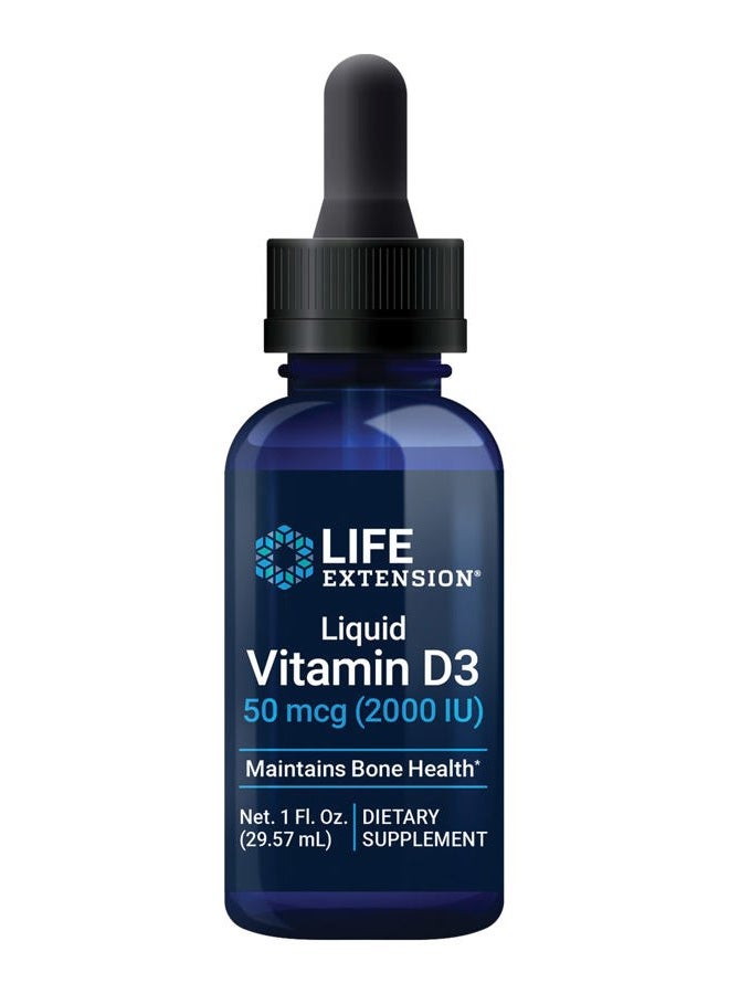 Life Extension Liquid Vitamin D3, 50 mcg (2000 IU), Immune System Support, Bone Health, Whole-Body Health, unflavored, Gluten-Free, Non-GMO, 29.57 ml  - Image 1