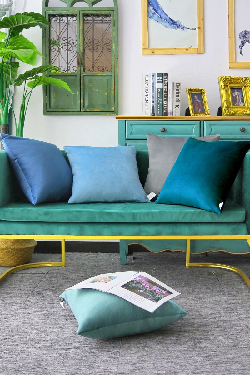 رمي غطاء الوسادة أزرق فاتح مجموعة من 2 45x45cm الخريف غطاء الوسادة، ناعم مخملي مزرعة محايدة غطاء الوسادة الزخرفية للأريكة أريكة السرير، ديكور المنزل بوهو، غطاء الوسادة الحديثة - Image 5