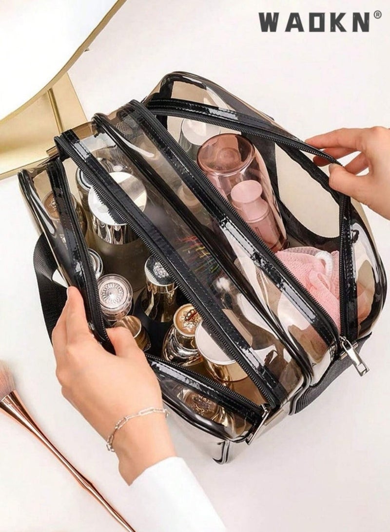 دبليو أيه أو كي أن حقيبة سفر واضحة كبيرة مقاومة للماء للمراحيض ، حقيبة ماكياج PVC شفافة مع فصل رطب جاف ، سعة كبيرة ، محمولة ، مقاومة للماء ، قابلة للغسيل ، تخزين ، حقيبة تخزين السباحة - حقيبة ماكياج شفافة مع تصميم سحاب مزدوج - متوافقة مع الرجال والنساء - Image 4