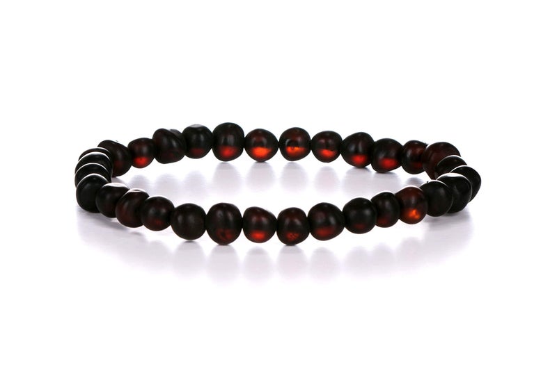 AMBERAGE Natural Baltic Amber Bracelet for Adults (Women/Men) - Hand made From Raw-Unpolished/Certified Baltic Amber Beads(6 Colors) (7, Raw-Unpolished Dark Cherry) - Image 1