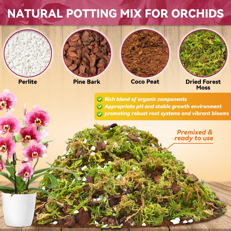 Riare 1Qt Orchid Potting Mix For Repotting- Orchid Repotting Kit Include Moss  Pine Bark  Perlite  Coco Peat- Premium Orchid Soil Medium For Indoor Potted Plants Root Ventilation & Expanding - Image 2