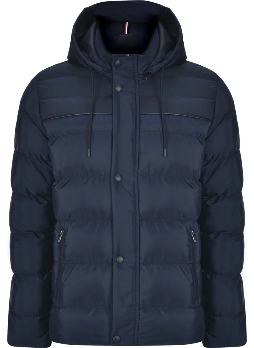 Sivaist Men's Hooded Navy Blue Water and Windproof Regular Puffer Coat & Jacket