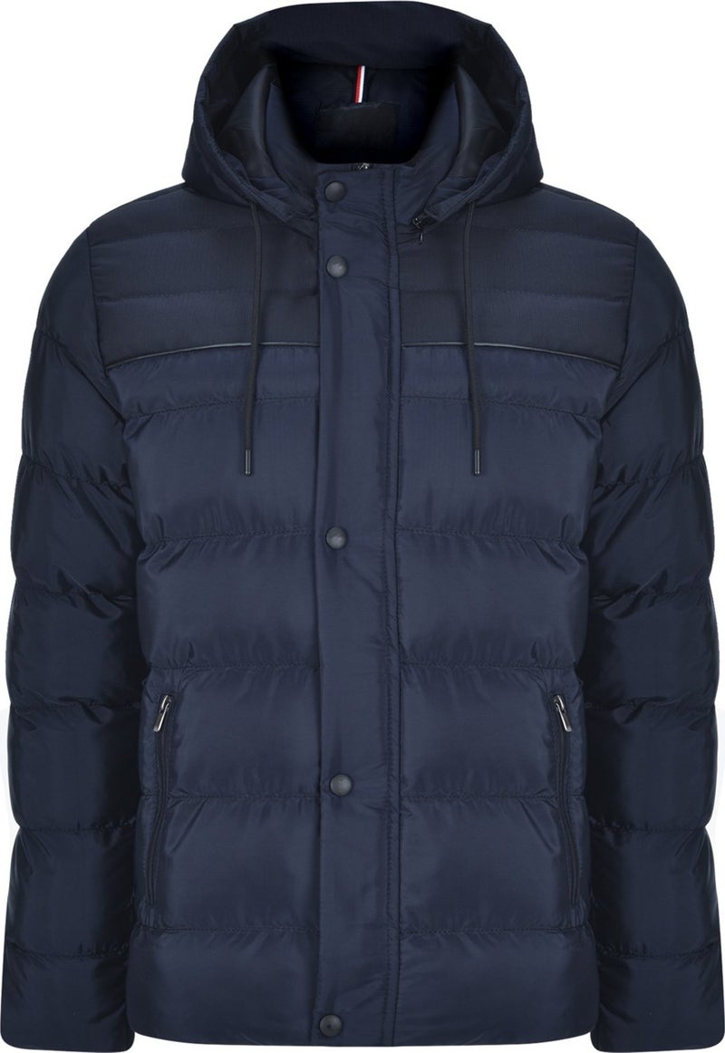 Sivaist Men's Hooded Navy Blue Water and Windproof Regular Puffer Coat & Jacket  - Image 1