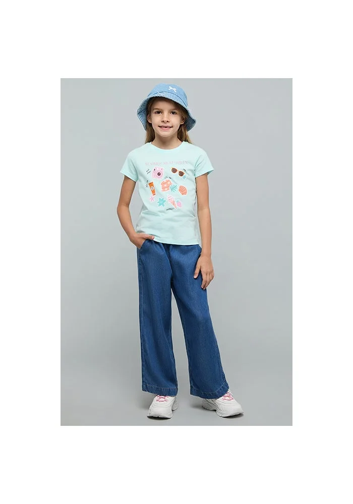 أر أند بي Graphic Print T-Shirt with Crew Neck and Short Sleeves
