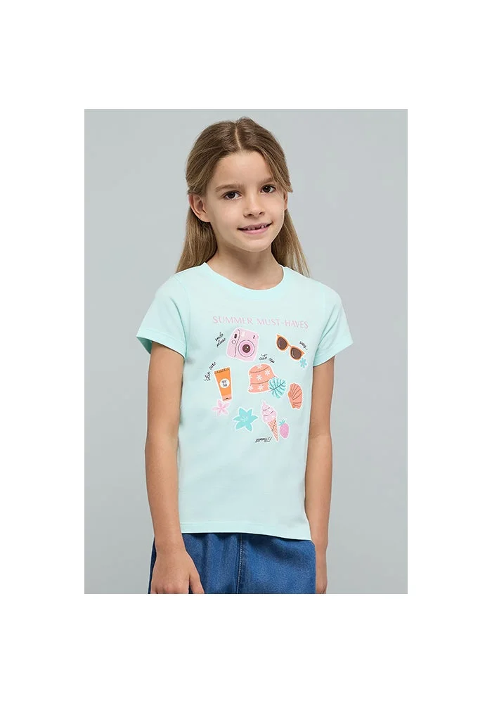 أر أند بي Graphic Print T-Shirt with Crew Neck and Short Sleeves