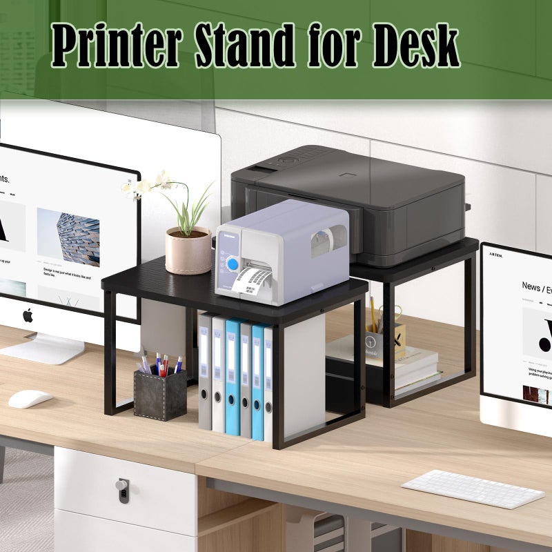 MARTY Desktop Printer Stand 2 Pack Printer Stand with Storage for Desk, Shelf Organzier for Home/Office Printer Riser Under Desk Small Table for Fax Machine Scanner(Black) - Image 2