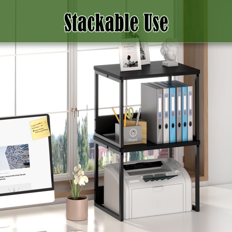 MARTY Desktop Printer Stand 2 Pack Printer Stand with Storage for Desk, Shelf Organzier for Home/Office Printer Riser Under Desk Small Table for Fax Machine Scanner(Black) - Image 3
