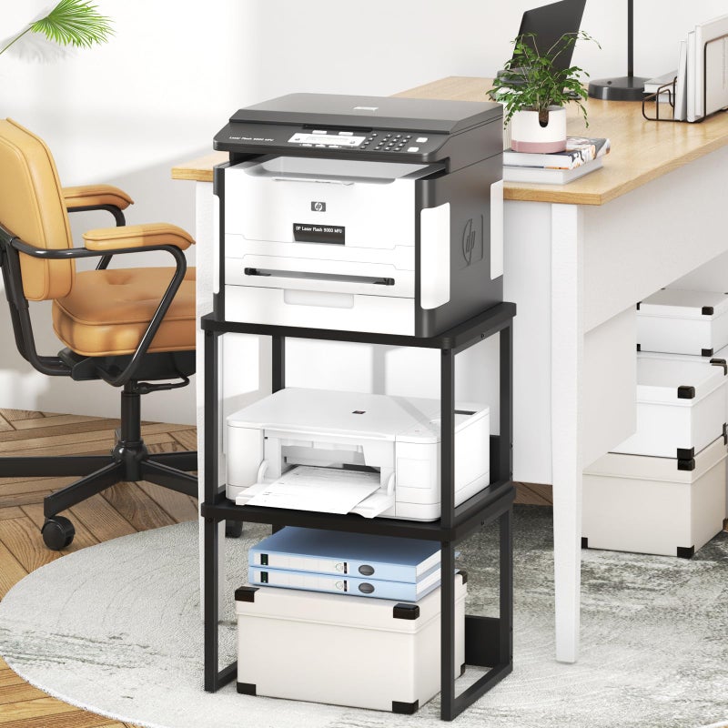 MARTY Desktop Printer Stand 2 Pack Printer Stand with Storage for Desk, Shelf Organzier for Home/Office Printer Riser Under Desk Small Table for Fax Machine Scanner(Black) - Image 4