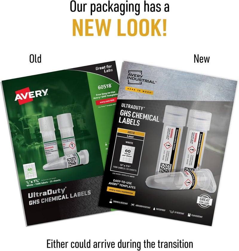 AVERY UltraDuty GHS Chemical Labels for Laser Printers, Waterproof, UV Resistant, 0.5 x 1.75, Pack of 1,500 (60518) - Image 4