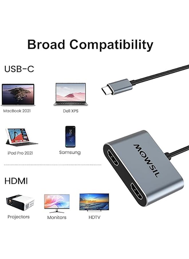 USB Type C to Dual HDMI 4K High Definition Hub Adapter Splitter with USB 3.1 Port and Type-C Charging Port compatible with MacBook Pro Air, Surface Book 2,Chromebook Pixel