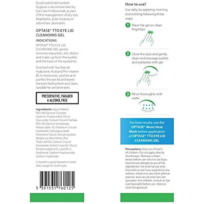 Optase Tea Tree Oil Eyelid Cleansing Gel for Daily Eyelid Hygiene Suitable for Dry Eye, Blepharitis & Styes - Preservative Free - 50ml - Image 3