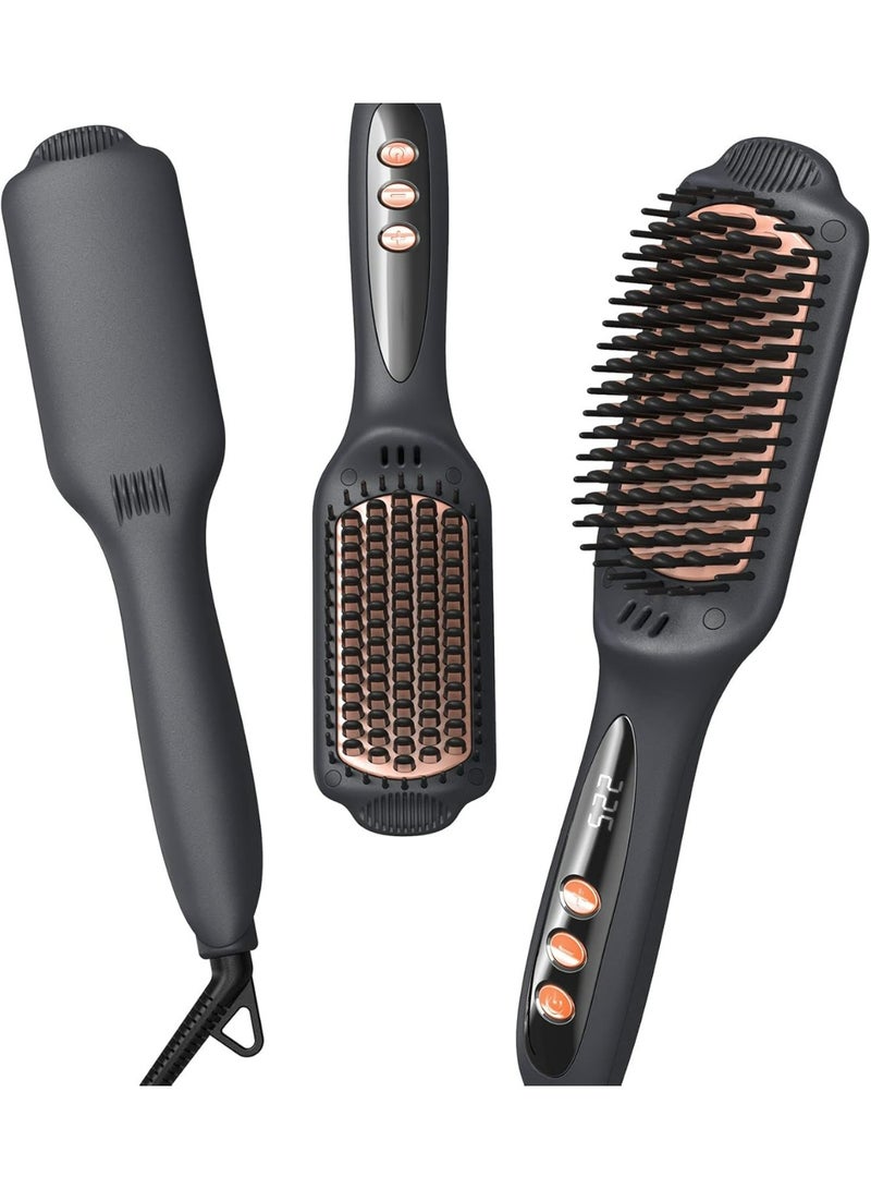 LANDOT Hair Straightener Brush for Thick & Frizzy Hair, 30s Fast Heat-Up, 12 Temp Settings (120-230°C), Negative Ion & Ceramic Bristles, Anti-Scalp Burn Technology, for Salon-Smooth Hair at Home - Image 1